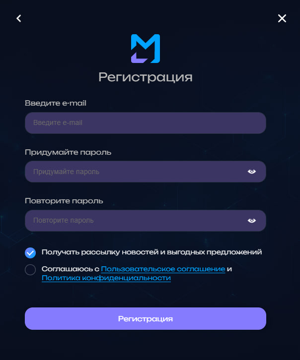 Форма регистрации MultiLaunchess на русском языке